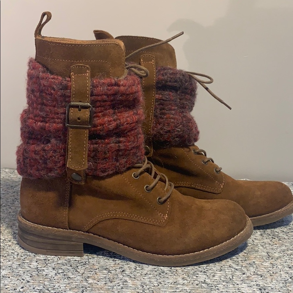 Suede lace up boots - with removable ankle warmers